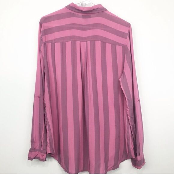 A.N.A. Pink Striped Button Up Lightweight Roll tab Long Sleeve Blouse- NEW - Picture 4 of 13